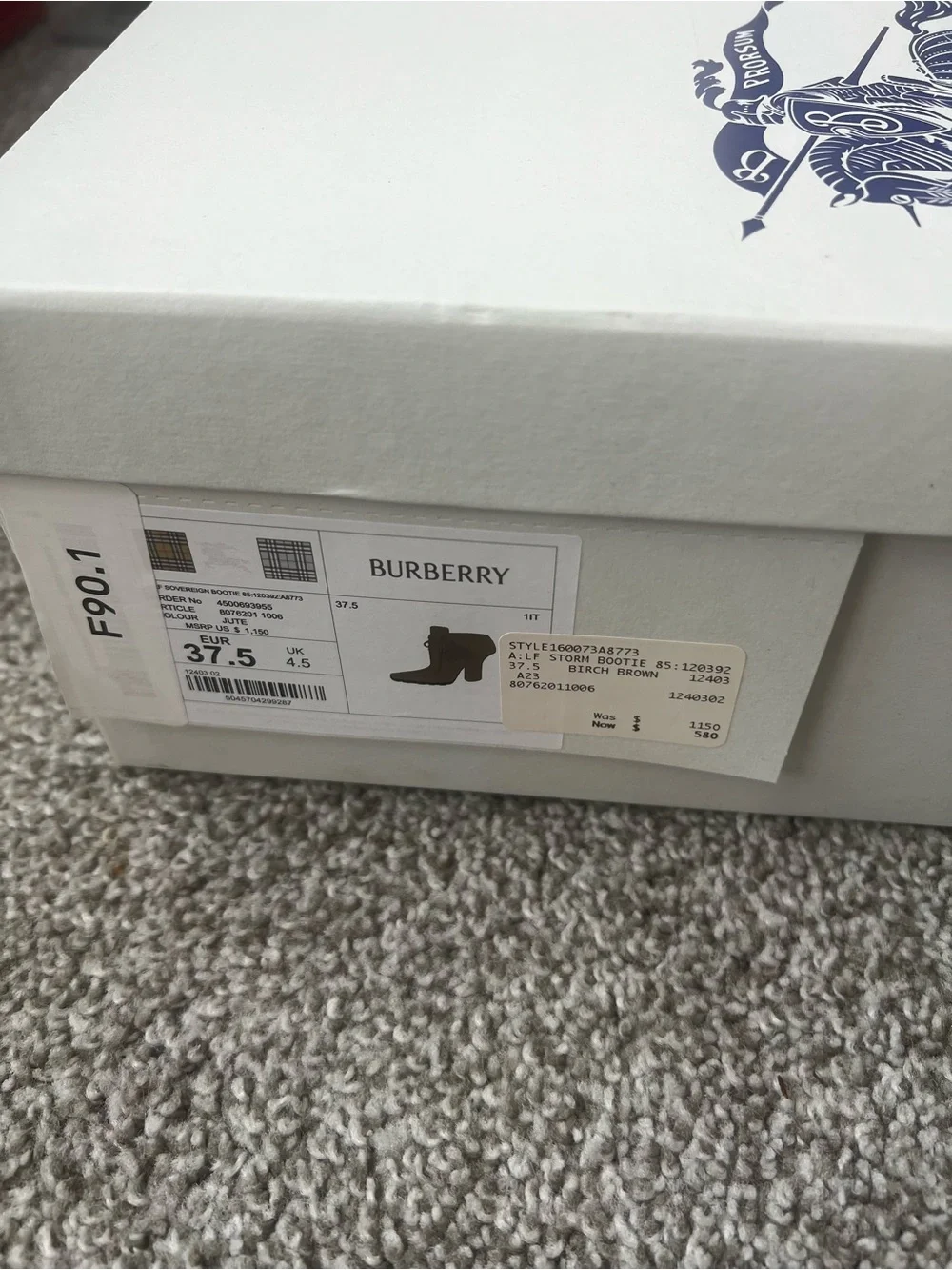 Burberry Brown Suede Chelsea Boots with Blue Logo Sole